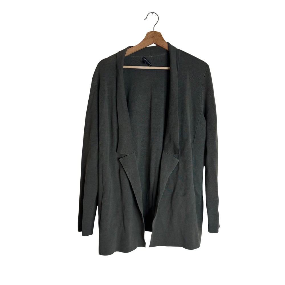 Eileen Fisher Women's Silk Cotton Open Front Cardigan Blazer Olive Green Medium‎